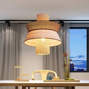 Đèn Thả Chao Vải Kết Hợp Mây Đan Mắt Cáo DAV-08