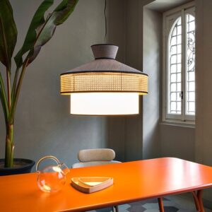 Đèn Thả Chao Vải Kết Hợp Mây Đan Mắt Cáo DAV-09