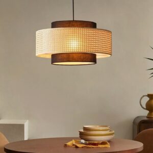 Đèn Thả Chao Vải Kết Hợp Mây Đan Mắt Cáo DAV-11