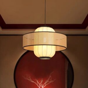 Đèn Thả Chao Vải Kết Hợp Mây Đan Mắt Cáo DAV-12