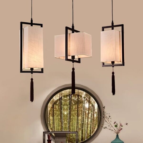 Đèn Thả Đơn Chao Vải Phong Cách Trung Hoa Trang Trí Nhà Hàng SHT-01