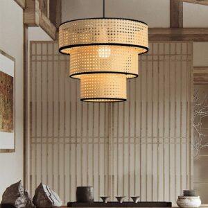 Đèn Thả Mây Đan Mắt Cáo Trụ Tròn 3 Lớp DAV-25