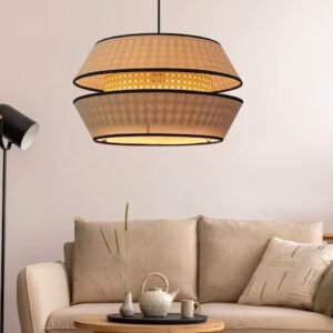 Đèn Thả Mây Đan Mắt Cáo Kết Hợp Vải Màu Độc Đáo DAV-26