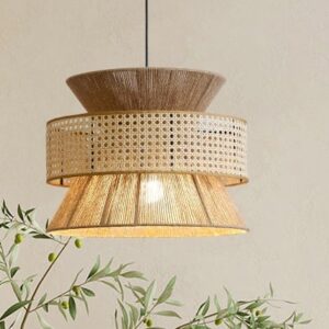 Đèn Thả Mây Đan Mắt Cáo Kết Hợp Dây Thừng Bện Lạ Mắt TAT-02