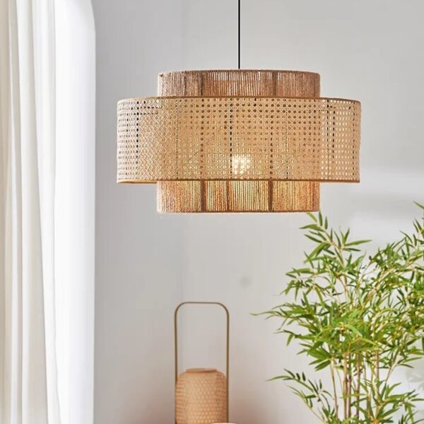 Đèn Thả Mây Đan Mắt Cáo Kết Hợp Dây Thừng Bện Lạ Mắt TAT-03