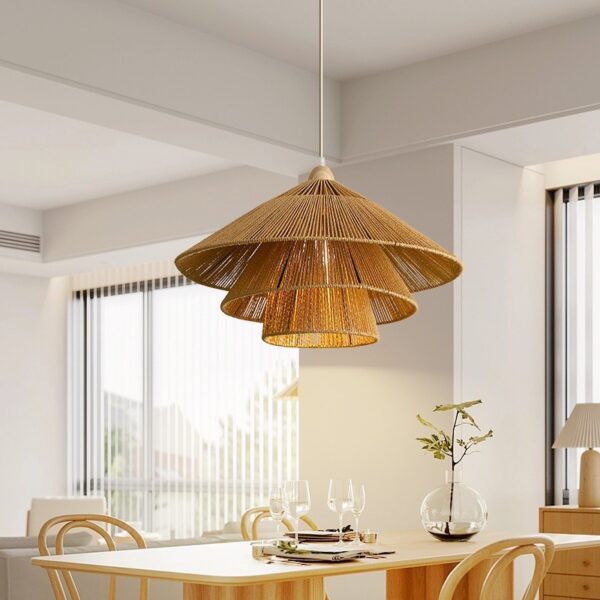 Đèn Thả Dây Thừng Hình Nón 3 Lớp Vintage Trang Trí Homestay TAT-18