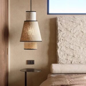 Đèn Thả Chao Vải Kết Hợp Mây Đan Mắt Cáo DAV-02