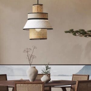 Đèn Thả Chao Vải Kết Hợp Mây Đan Mắt Cáo DAV-03