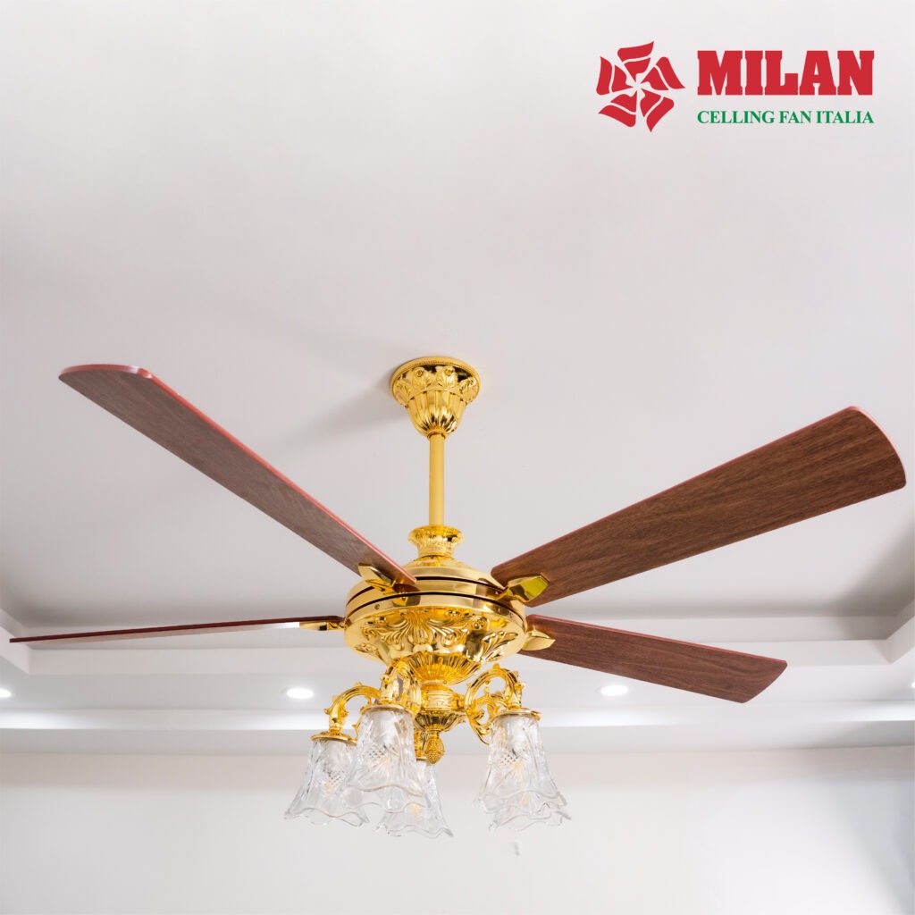 Quạt trần 5 cánh vàng 24k cổ điển trang trí sang trọng MILAN FY963