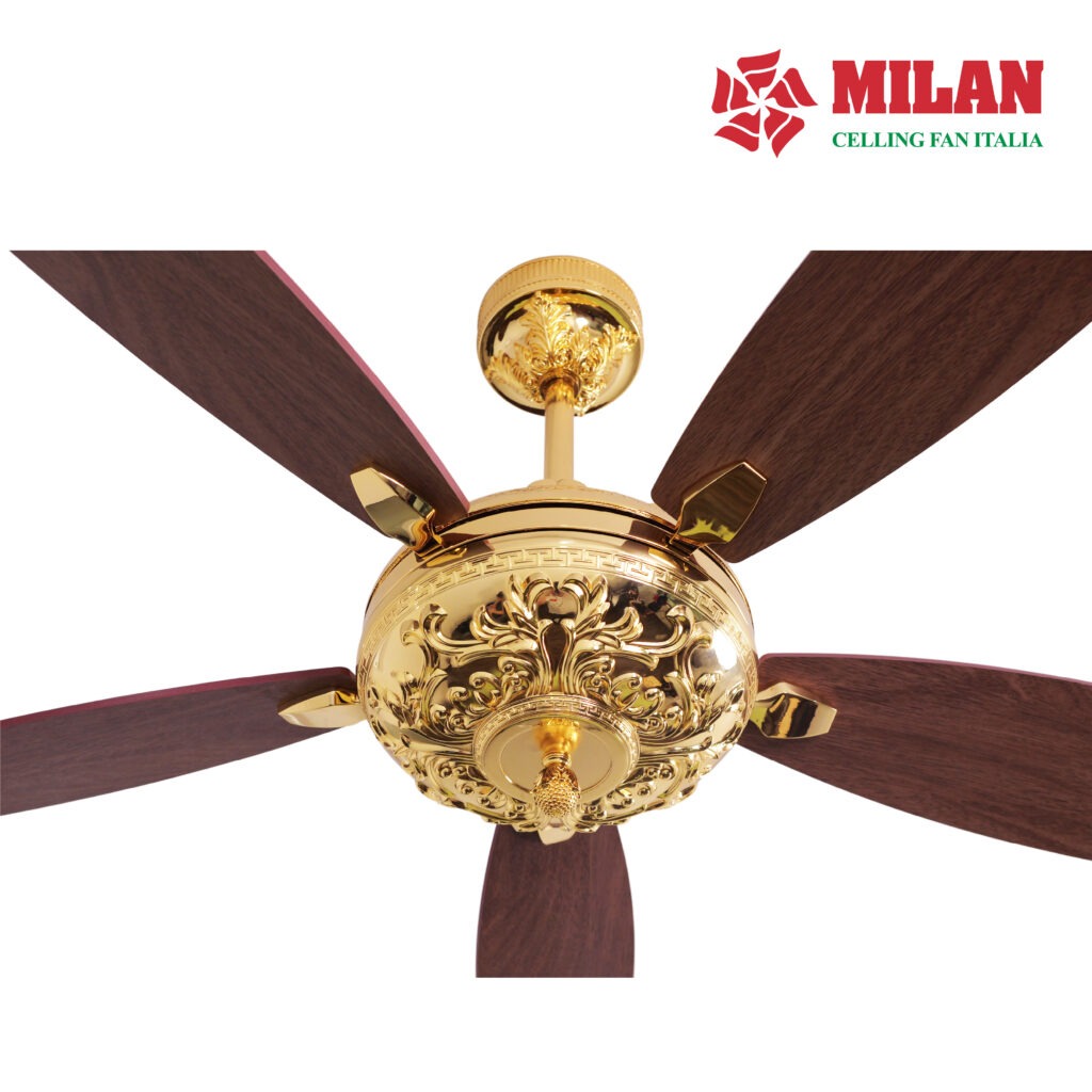 Quạt trần đèn 5 cánh mạ vàng cổ điển MILAN FY966