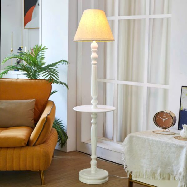 Đèn cây gỗ tích hợp bàn trà chao vải tiện dụng DCA-01T