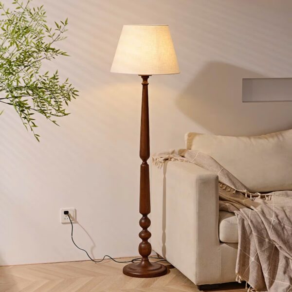Đèn cây gỗ chao vải retro DCA-05