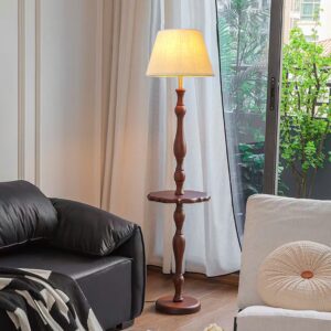 Đèn cây gỗ tích hợp bàn trà chao vải tiện dụng DCA-02