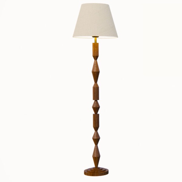 Đèn cây gỗ tiện chao vải vintage DCA-09A