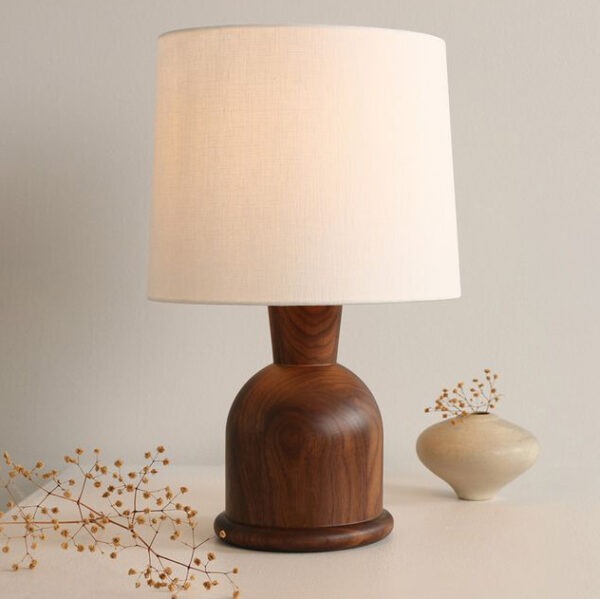 Đèn bàn gỗ chao vải retro decor homestay BVG-02N