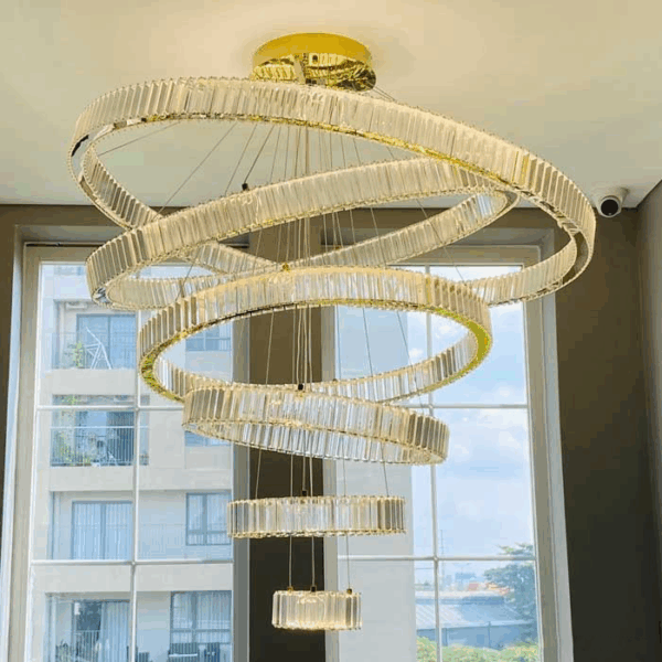 Đèn Thả Thông Tầng Phòng Khách 6 Vòng Pha Lê THD7047T6