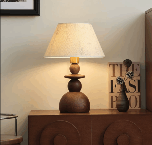 Đèn bàn gỗ chao vải retro decor homestay BAG-28N