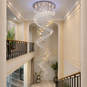 Đèn thông tầng pha lê bướm mix lá phong hiện đại LPT09