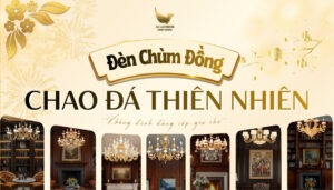đèn chùm đồng chao đá