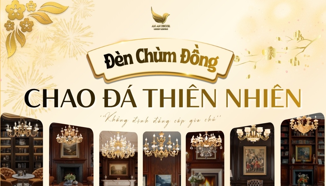 đèn chùm đồng chao đá