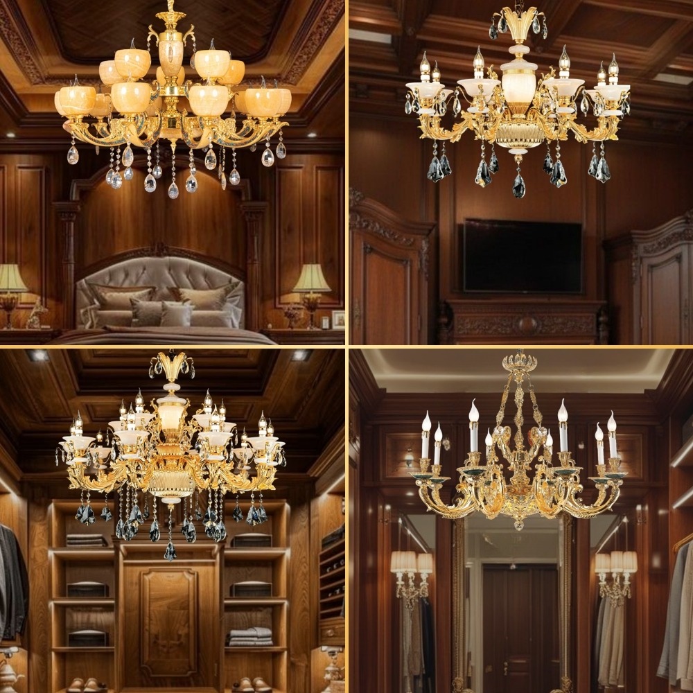 đèn chùm đồng chao đá