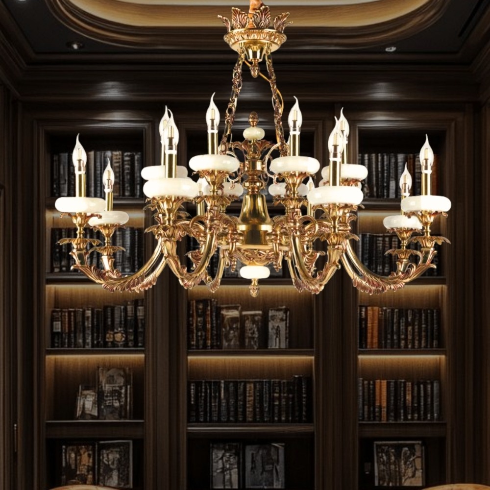 đèn chùm đồng chao đá