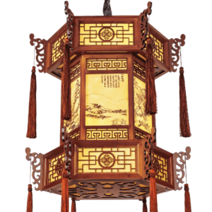 Đèn gỗ phong thủy lục giác in họa tiết ODG07