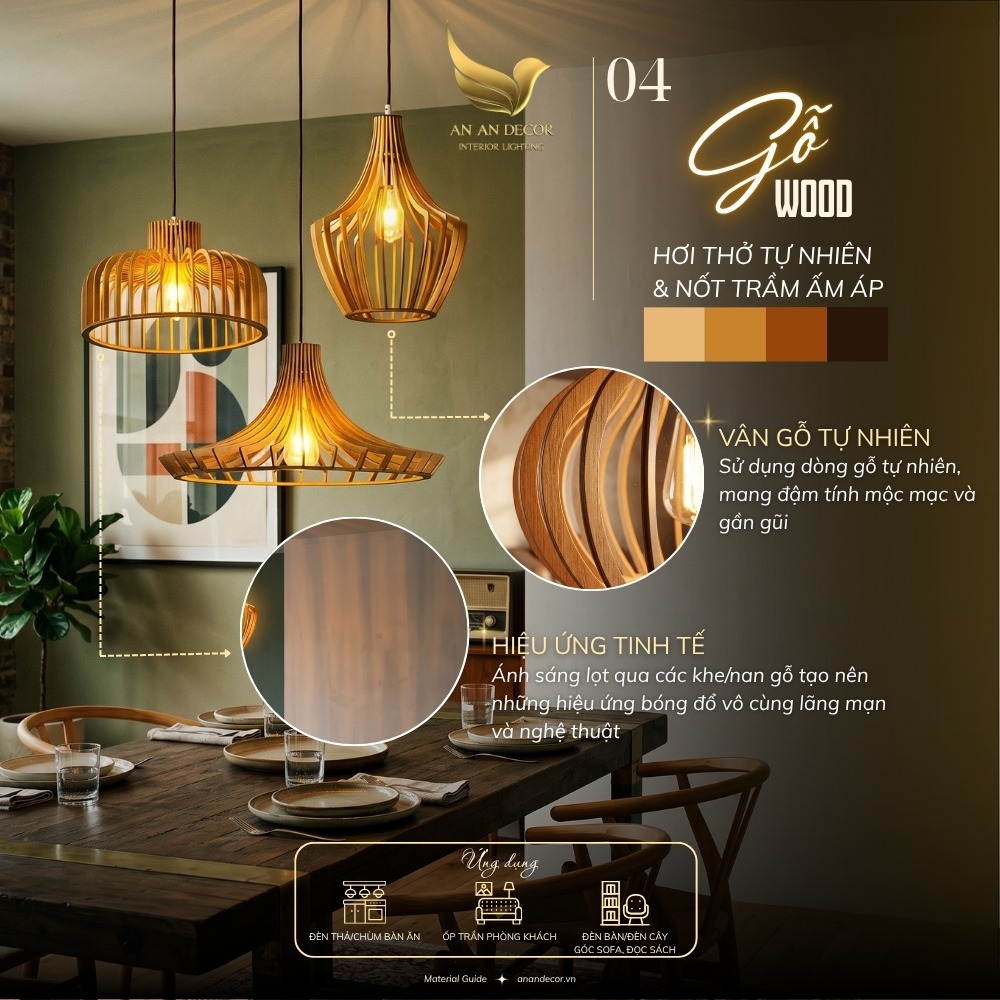 chất liệu đèn - gỗ